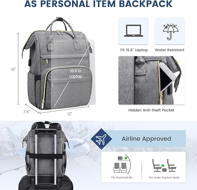 LOVEVOOK Laptop Backpack Women, 15.6 Inch Work Backpack Woman for Teacher Nurse Bags, Computer College Backpack Purse, Waterproof Anti-theft Travel Back Pack with USB Charging Port, Grey