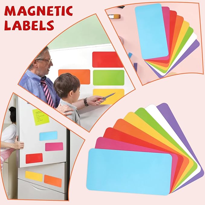 32 Pcs Dry Erase Magnetic Labels, 4.2 x 2.1 Reusable Writable Name Tags Magnetic Label Stickers for Whiteboard, Refrigerator, Locker Classroom Office Home (Rainbow)