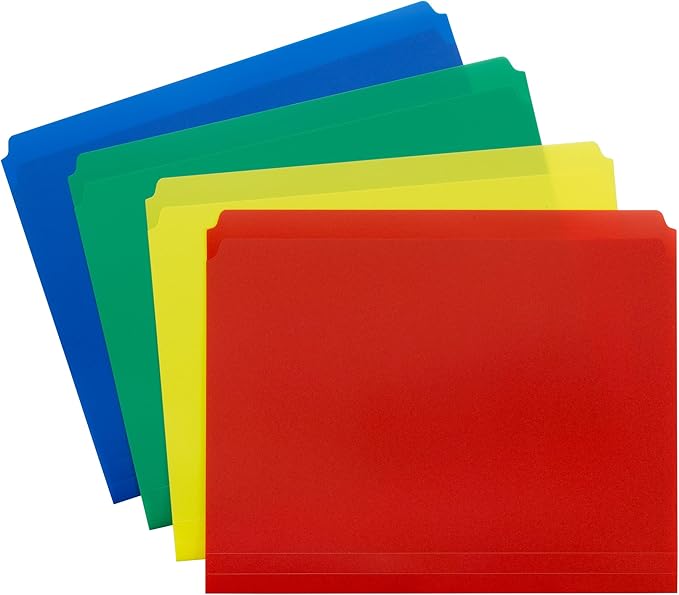 Smead Poly File Folder, Straight-Cut Tab, Letter Size, Assorted Primary Colors, 48 Count