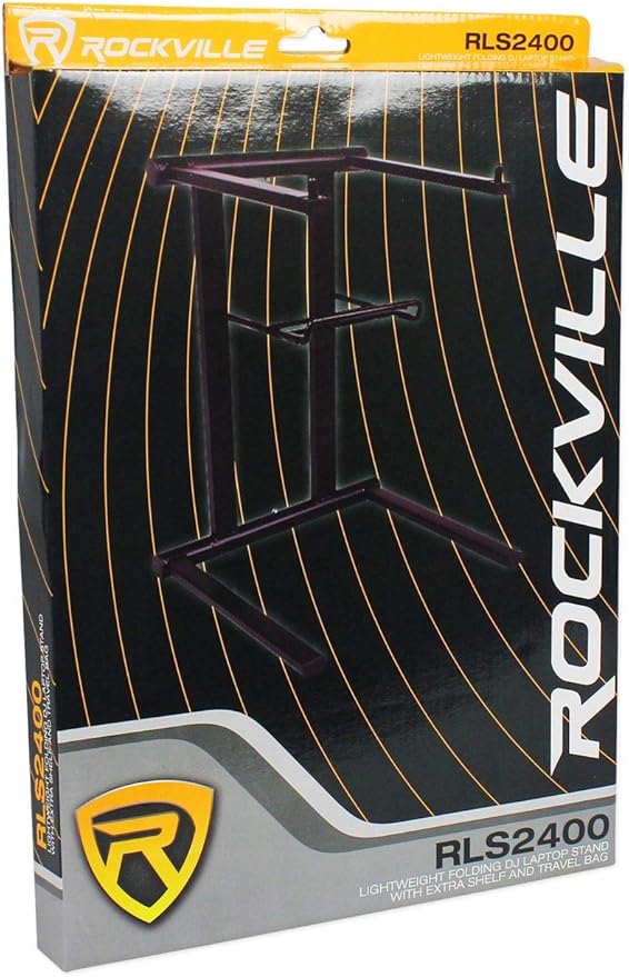 Rockville RLS2400 Foldable DJ Laptop Stand, Aluminum, Lightweight, Portable, Collapsible, Free Carrying Bag, Space-Saving, Perfect for DJs and Musicians