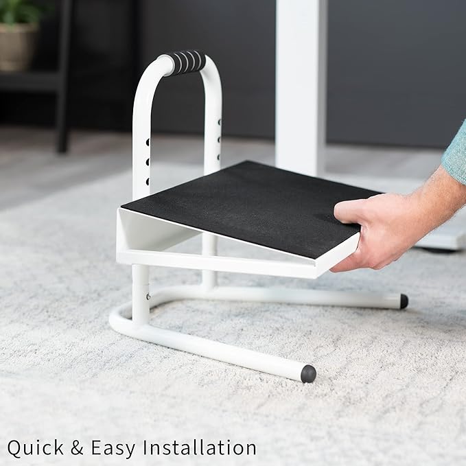VIVO Ergonomic Height Adjustable Foot Rest Relief Platform, Elevated Stool for Comfortable Sit to Stand Workstation, Non-Slip Surface, Portable, Home Office Classroom Use, White, STAND-FT01W