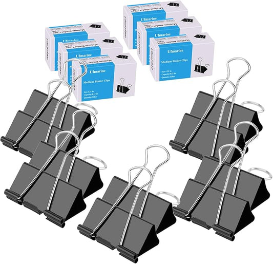 Ufmarine Medium Binder Clips 1.25 inch Length, (72 Pcs) Medium Paper Clips for Office Supplies