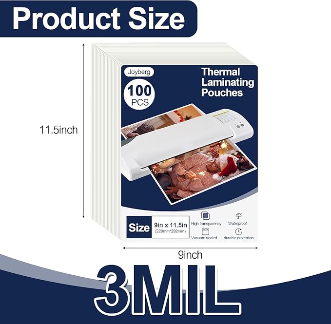 100 PCS Laminating Sheets 9”x11.5”, Thermal Laminating Pouches, 3mil Plastic Paper Laminate Sheets, Laminator Sheets Plasticized Craft Office and School Supplies, Lamination Sheets for 8.5”x11” Paper