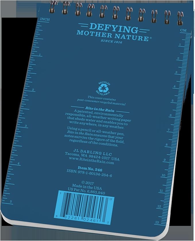Rite In The Rain Weatherproof Top Spiral Notebook, 4" x 6", Blue Cover, Universal Pattern, 3 Pack (No. 246-3), 6 x 4 x 3.75