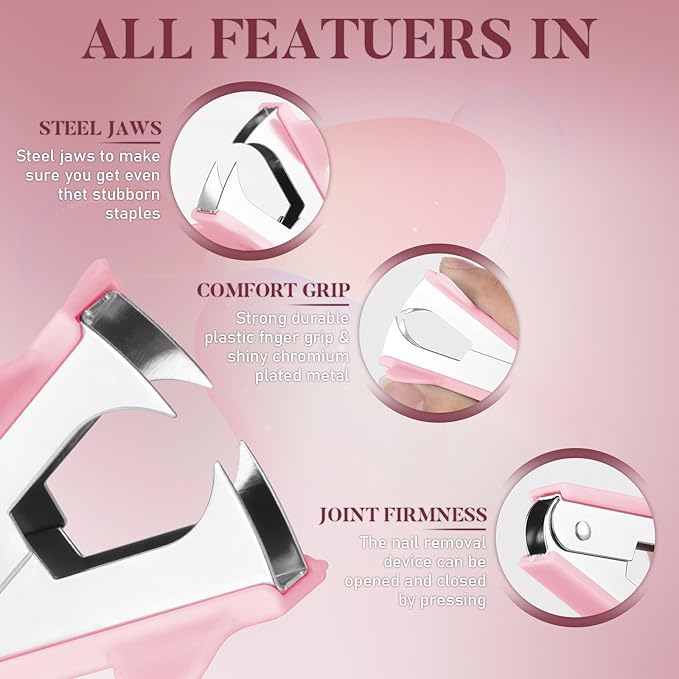 3 Pack Staple Remover Tool Set,Professional Claw Pinch Jaw Style Staple Puller for Home,Office & School (Pink,Purple,Blue)