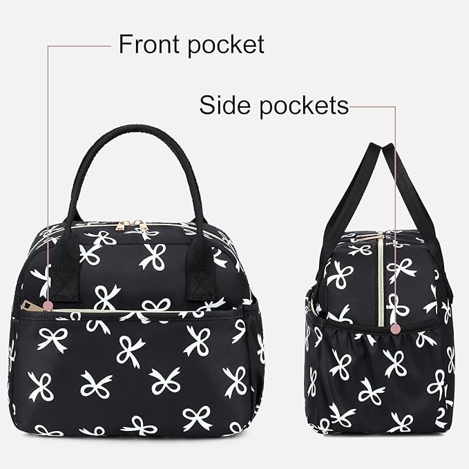 CAMTOP Lunch Box for Women Men Insulated Lunch Bag Lunch Tote Bag Leakproof Thermal Cooler Large Capacity for Travel Work School Picnic (White Bow)
