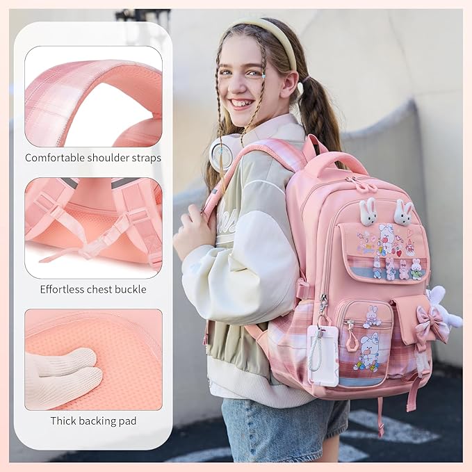 Girls Backpack 3pcs School Backpack with Lunch Box Teen Girl Backpack Set Cute Kids School Bag Bookbag for Teen Girls