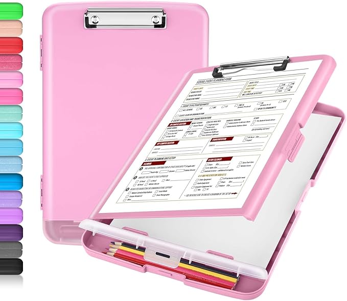 Sooez Clipboard with Storage, Clip Board 8.5 x 11 with Pen Holder, Plastic Organization Case Box for Letter Legal A4 Size Paper, Low Profile Clip, Nurses Teachers Must Haves, School & Office Supplies