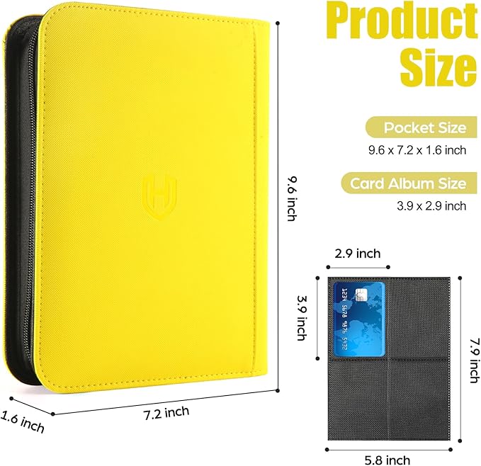 Trading Card Binder with Sleeves, Yellow, 288 Card Storage Capacity, Durable and Waterproof