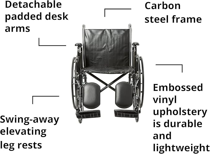 McKesson Wheelchair, Swing Away Foot Leg Rest, Desk Length Arms, 20 in Seat, 300 lbs Weight Capacity, 1 Count