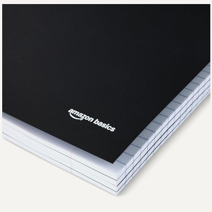 Amazon Basics College Ruled Spiral Notebook, Poly Cover, 5 Subject, 200 Sheets, 9" x 11", Black, 1-pack