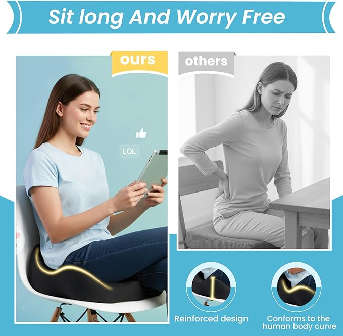 Memory Foam Seat Cushion，Ergonomic Office Chair Cushion，Coccyx Cushion for Tailbone Pain Relief Butt Pillow for Long Sitting，Suitable for Gaming Chair Car Seat Wheelchair