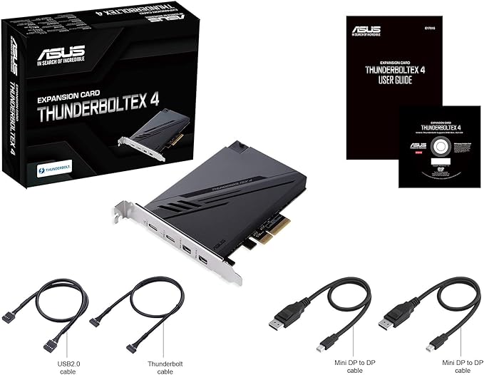 ASUS ThunderboltEX 4 with Intel® Thunderbolt™ 4 JHL 8540 Controller, 2 USB Type-C Ports, up to 40Gb/s bi-Directional Bandwidth, DisplayPort 1.4 Support, up to 100W Quick Charge, Black