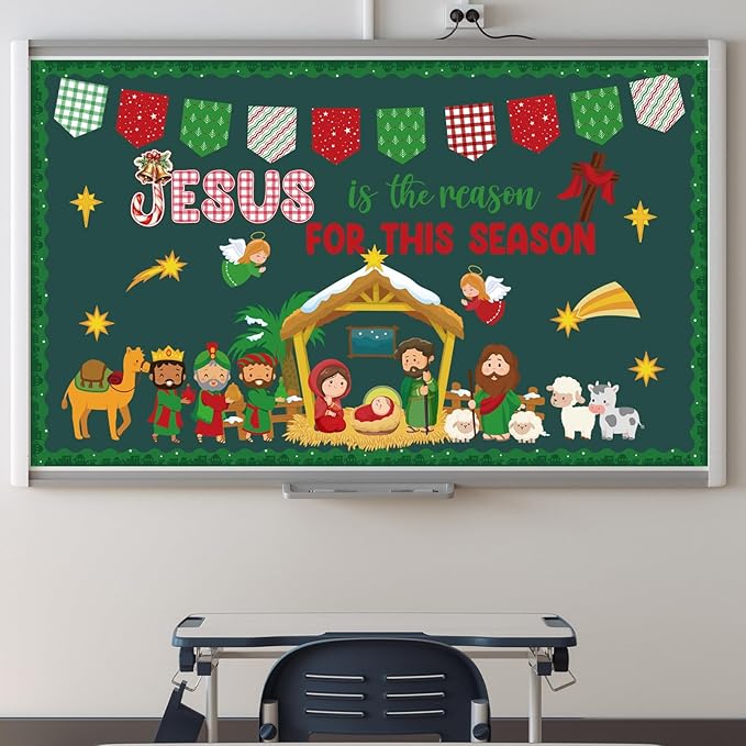 Christmas Bulletin Board Decorations - Nativity Scene Christian Classroom Decorations Set Xmas Jesus Religious Paper Cutouts Bulletin Board Decor Sunday School Office Wall Decor Supplies