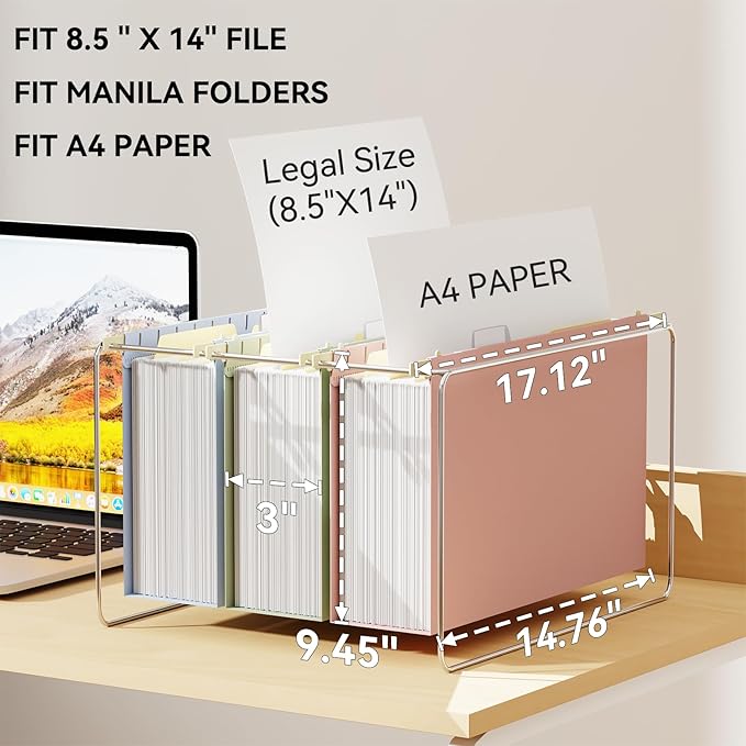 Ansook Legal Size Hanging File Folders with Tabs Extra Capacity,Heav Duty 3" Expansion Plastic Hanging Folders for Filing Cabinet,Assorted Colors,12 Pack Office School Expandable File Folder Organizer