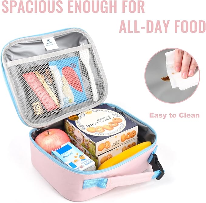 Genteen Lunch Box Kids,Insulated Lunch Bag Kids Girls,Soft Bag Small Cooler Back to School Thermal Meal Tote Kit Lunch Box for School,Work,Outdoor (Pink)