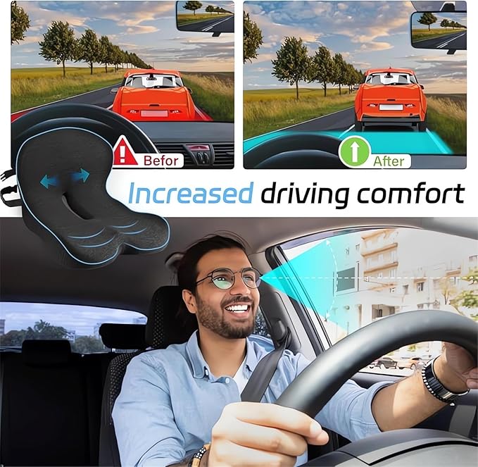Memory Foam L-Shaped Integrated Seat Cushions for Car Truck Driver Ergonomic L Shape Lumbar Cushion Sciatica Back Pain Relief Office Chair Butt and Back Support Pillow Long Driving Booster Seat (D1)