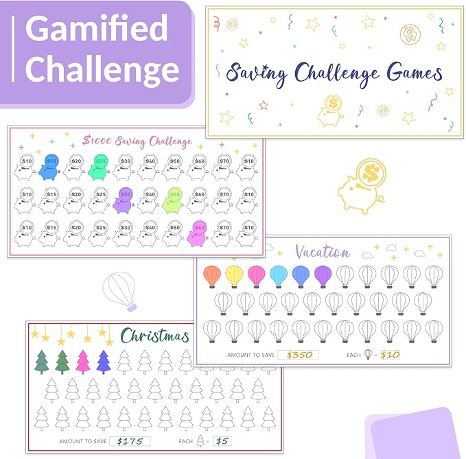 Sooez Budget Binder with Money Saving Challenge, Money Saving Binder with Cash Envelopes, Expense Sheets, Challenge Tracker & Category Labels, Envelope Savings Challenges Book for Home Office School
