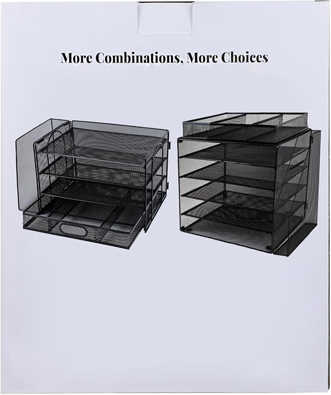 4 Tier Desk File Organiser with Extra Vertical File Sorter, Paper Letter Tray with Top Stationery Drawer Holder, A4 Paper Desktop Filing Trays, Magazine Document Holder for Home Office, Black