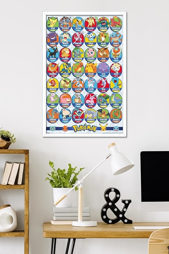 Pokémon: All-Time Favorites - Grid Wall Poster, 34L" x 22.4W", White Framed Version