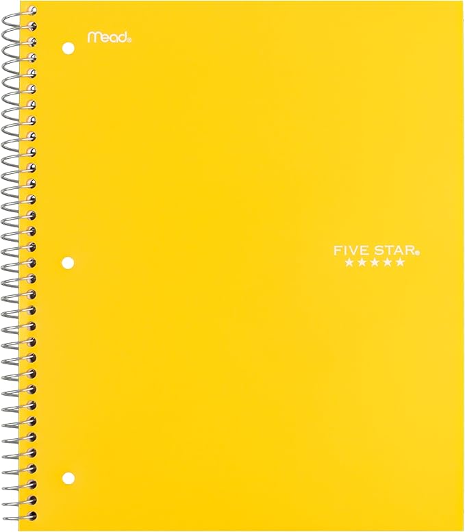 Five Star Spiral Notebook + Study App, 3 Subject, Wide Ruled Paper, 8" x 10-1/2", 150 Sheets, Fights Ink Bleed, Water Resistant Cover, Harvest Yellow (73463) (Pack of 6)