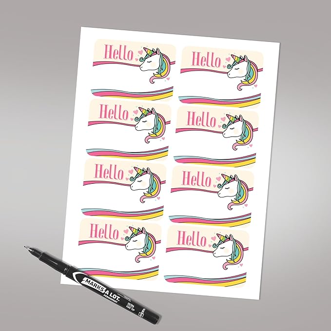 Avery Premium Rainbow Unicorn Name Tags, No Lift No Curl, 80 Handwriteable Name Stickers