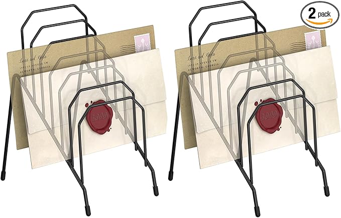 Incline Desk Mail Organizer, Mail Sorter Letter Organizer Rack with 6-Section Vertical Compartments Rack for Letters, Postcards, Brochures, Mail Holder for Office, Home, School (2 Pack)