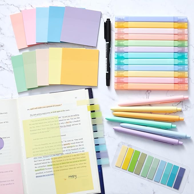 Jutom 38 Pcs Bible Journaling Study Kit for Women, Book Annotation Supplies with Highlighters Pens, Tabs, Sticky Notes, Markers for Christian Office Bible Study Supplies(Bright Color,Square)