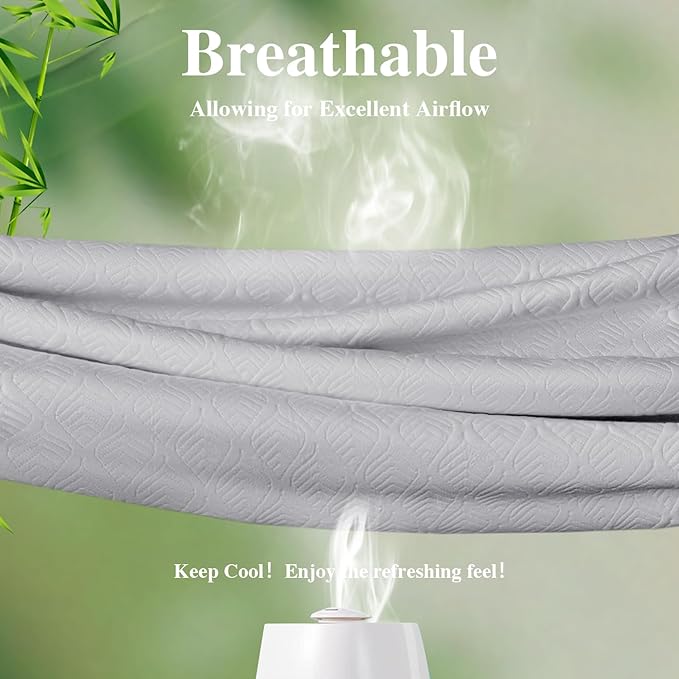 California King Mattress Protector, Waterproof Mattress Pad Washable Rayon Mattress Cover Breathable Noiseless Bed Protector 3D Patterns 5" - 21'' Elastic Fitted Deep Pocket(Light Grey)