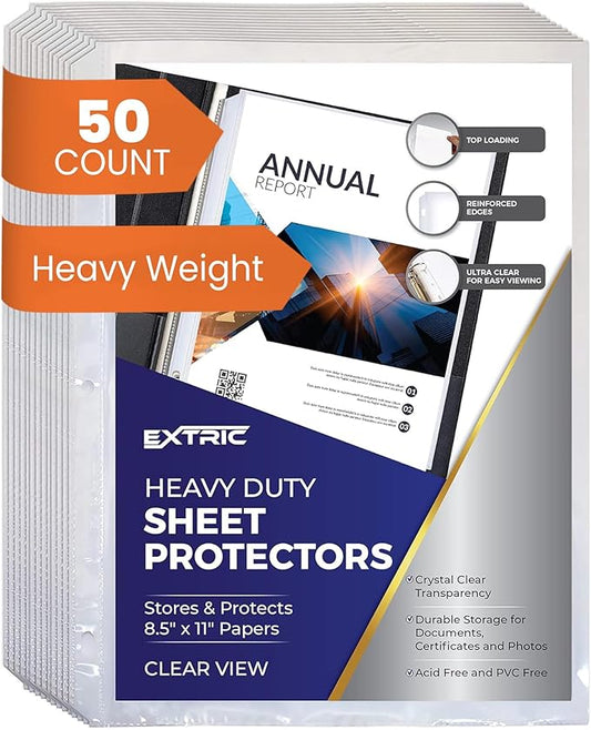Heavy Duty Sheet Protectors for 3 Ring Binder, 50 Count Clear Page Protectors, Top Loading Plastic Sleeves 8.5 x 11 inch (Heavy Duty, 50)