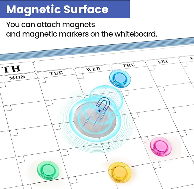 Blue Frame Whiteboard Calendar, 16" x 12" Dry Erase Board Calendar for Wall, Small Monthly Planner for Home, Office, School