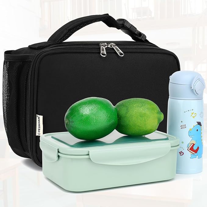 Insulated Lunch Box for School, Thermal Reusable Durable Freezable Lunch Bags for Kids Boys Girls Men Women - Small Soft Cooler Portable Lunch Tote Kit for Work Picnic Travel,Black