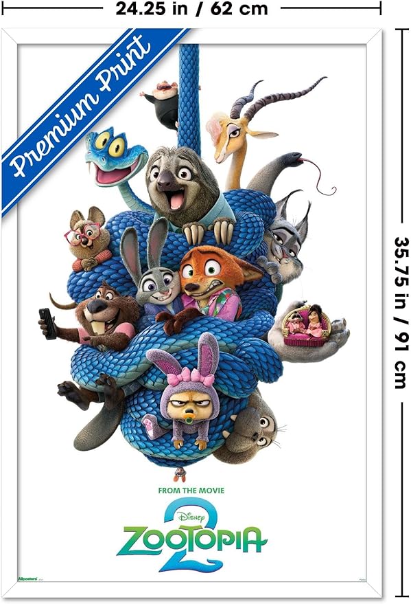 Disney Zootopia 2 (2025) - Group One Sheet Wall Poster, 34L" x 22.4W", White Framed Version