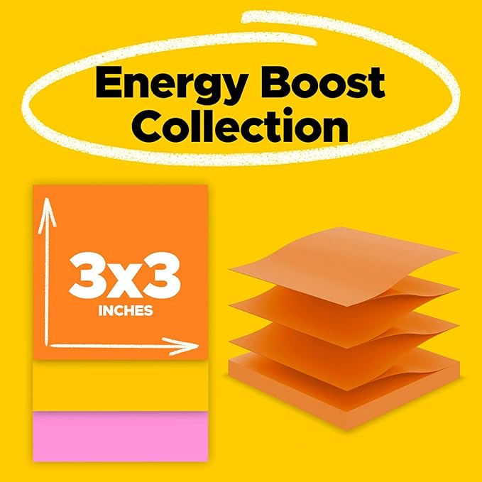 Post-it Super Sticky Dispenser Pop-up Notes, 6 Sticky Note Pads, 3 x 3 in., 2X The Sticking Power, Back to School Supplies for Students, Memo Pads for Textbooks, Energy Boost Collection (Pack of 2)