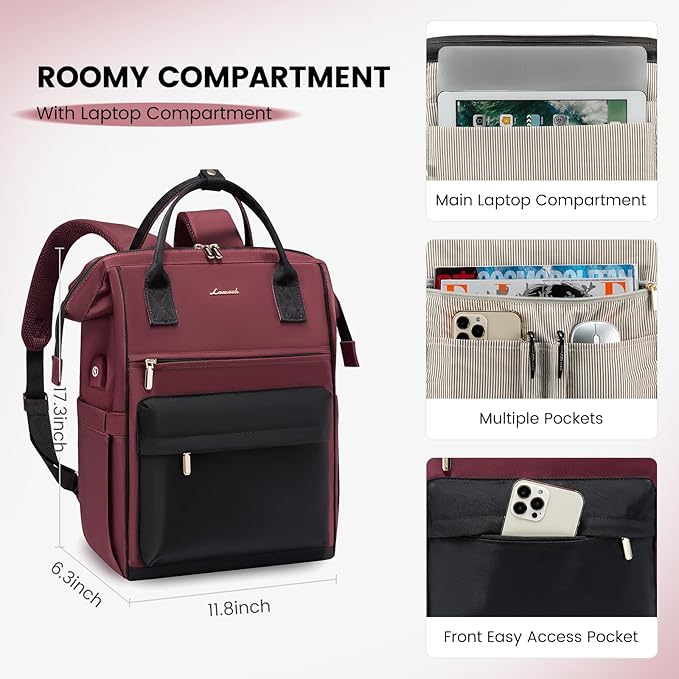 LOVEVOOK Laptop Backpack for Women,15.6 Inch Work Teacher Nurse Bag,Business Computer Backpack Purse with USB Port,Stylish Casual Daypack for Travel