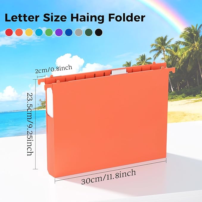 10pcs Hanging File Folders Letter Size, Plastic Hanging Folders, 2" Expandable File Folders Hanging with Tabs, File Organizer for Home Office School Document Organization, Assorted Colors