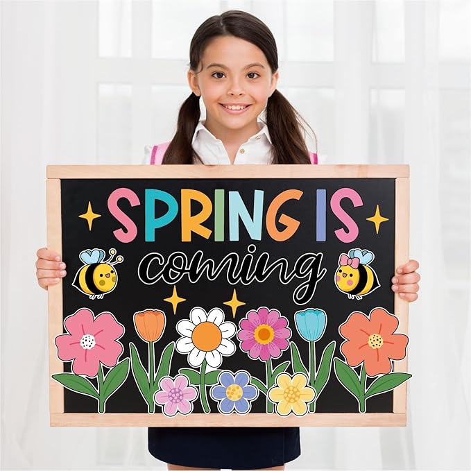 61 Pcs Spring Bulletin Board Decorations - Spring is Coming Cutouts Flower Butterfly Bird Bee Bulletin Board Border for School Classroom Home Décor