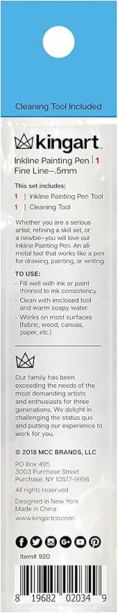 KINGART Fine Line Painting Pen 0.5mm Fine Line Brass Tips. Fluid Writer Paint Applicator Pen with Reservior, Prefect Tool for Drawing Lines, Lettering, Touching Up Paint & Scratch Repair