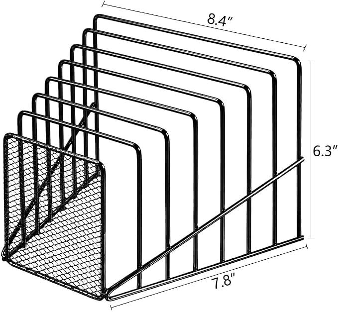 2 Pack Multi Step File Organizer Incline Desktop File Sorter Metal Wire Mesh Step File Letter Sorter, 7 Sections, Black