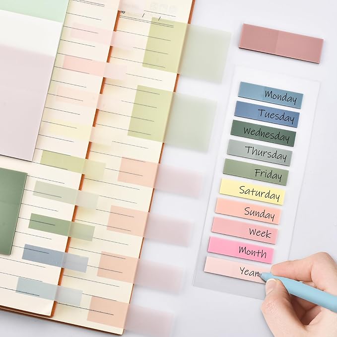 12 Pastel No Bleed Bible Highlighters and 5 Black Pens with 620 Sheets Transparent Sticky Notes, Bible Journaling Kit, Aesthetic Colored Labels for School Office Annotating Books Supplies