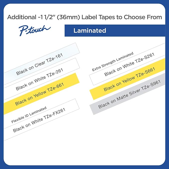 Brother Genuine P-Touch TZE-261 Tape, 1 1/2" (36 mm) Standard Laminated P-Touch Tape, Black on White, Laminated for Indoor or Outdoor Use, Water-Resistant, 26.2 ft (8 m), Single-Pack