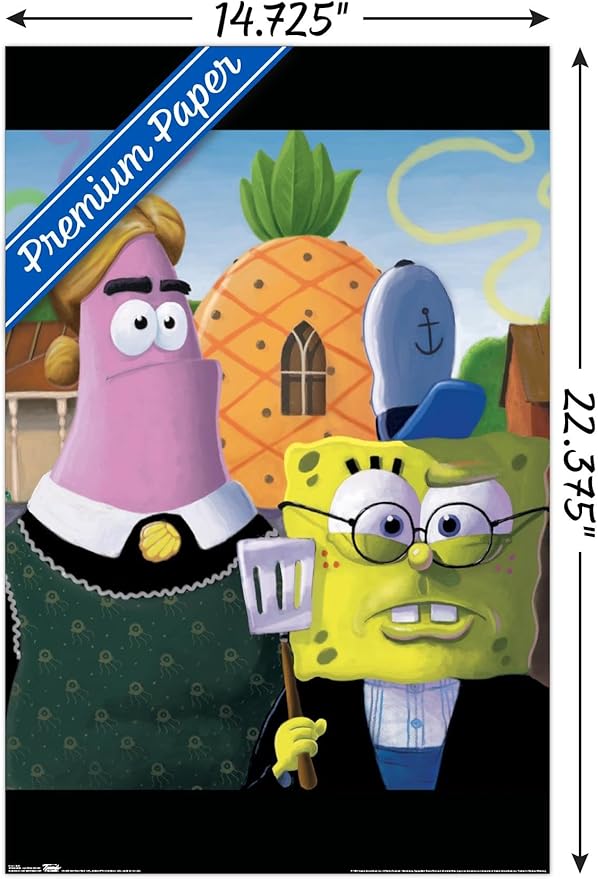 Trends International Nickelodeon Spongebob - American Gothic Wall Poster, 14.725" x 22.375", Premium Poster & Mount Bundle