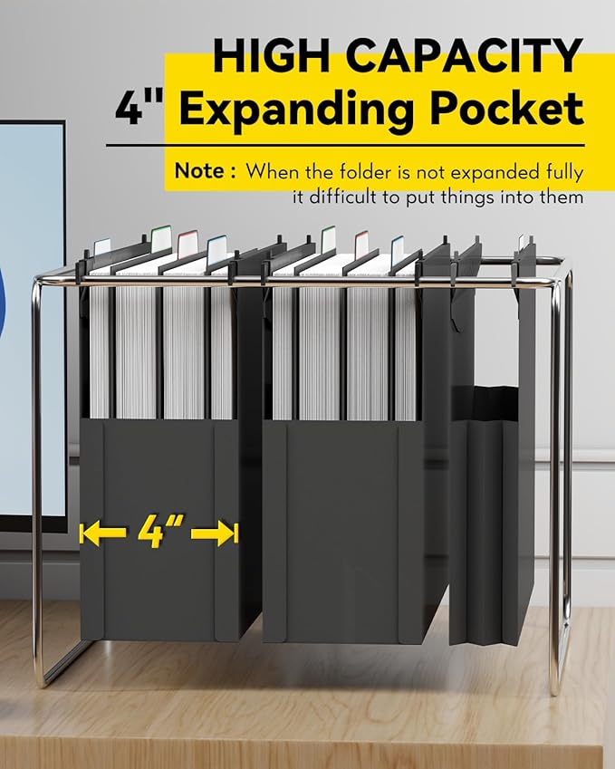 Ansook Extra Capacity Hanging File Folders Letter Size,Heavy Duty 4" Expandable File Folder with Movable Dividers,6 Pack Plastic File Cabinet Folders with Tabs,Hanging Folder Organizer for Home Office