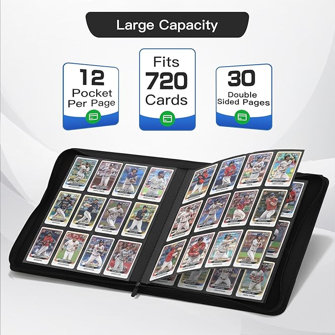 Premium Card Binder 12 Pocket for 720 Pockets Trading Card Binder, PU Zipper Card Collection Album, Book Holder for MTG, TCG, Game Cards, Sports Cards(Purple)
