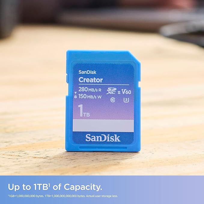SanDisk 256GB Creator SD UHS-II Card, Read speeds up to 280MB/s, for DSLR and Mirrorless Cameras, 4K UHD, 6K Video, V60, 1 Month of Adobe Creative Cloud Included - SDSDXEP-256G-GNCIS