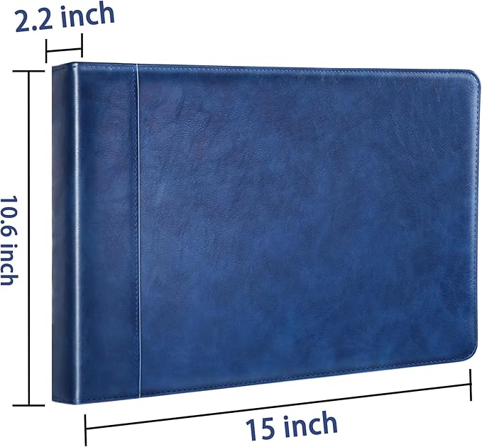 Antner Zippered 7 Ring Business Check Binder Portfolio for 3-Up Business Size Checks, PU Leather 7 Ring Checkbook Binder 600 Checks Capacity for 9" x 13" Sheets, Built-in Storage Organizer, Navy Blue