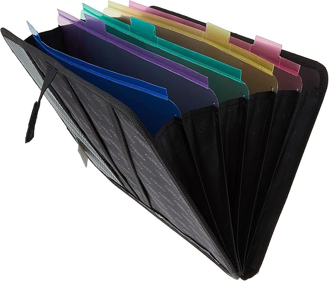 Case It 5-Tab Binder Accessory, 5-colored tabbed, 6 pocket expanding file, fits any standard 3 ring letter size binder, additional zippered mesh pockets for pen storage, ACC-21, Black