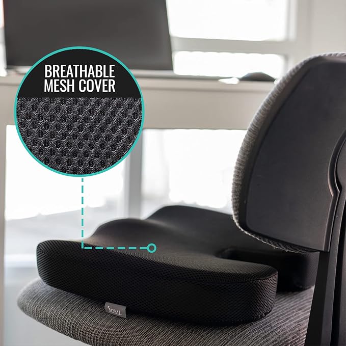 DMI Seat Cushion For Sciatica Pain Relief and Tailbone Pain, Office Desk Chair Cushion For Sitting, Car Seat Cushion, Sitting Pillow, Molded Foam Seat, Black