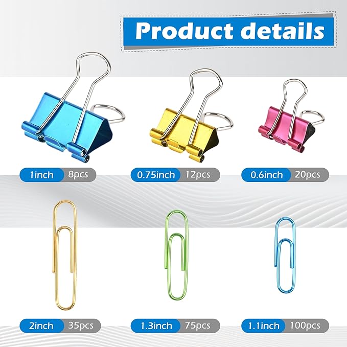 Colorful Paper Clips Binder Clips Set, 250pcs Assorted Size Colored Paperclips Large, Medium & Small Size, Paper Clips for Paperwork Office School Supplies and Desk Essentials