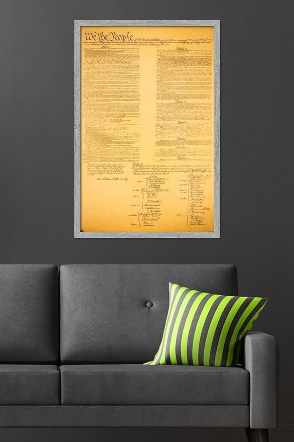 The Constitution Wall Poster, 34L" x 22.4W", Gray Framed Version